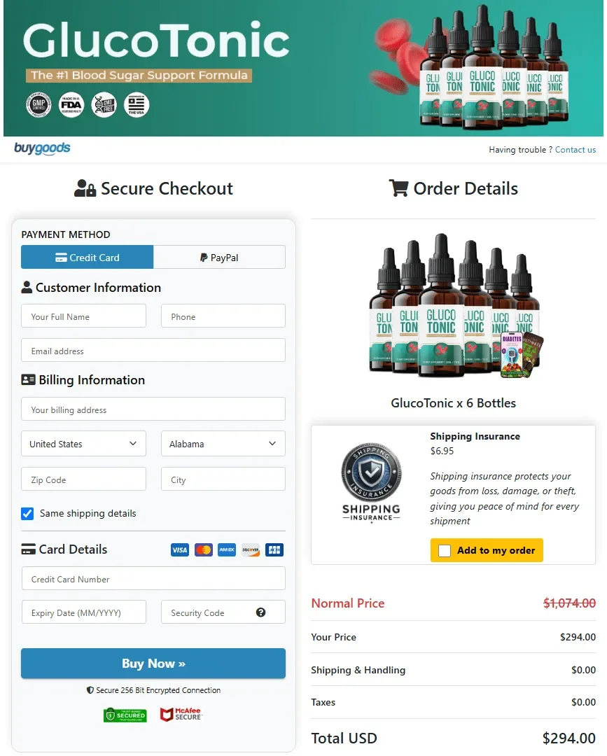 GlucoTonic order page